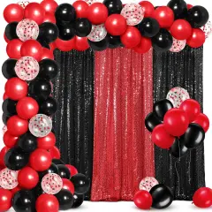 137 Pcs Black Red Party Decorations with 4 Sequin Backdrop Curtain 133 Balloon Arch Kit 2025 Graduation Decorations Birthday Party Photo Backdrop for Wedding Anniversary Decor