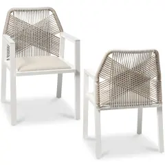 Best Choice Products Set of 2 Indoor/Outdoor Aluminum Woven Rope Dining Chairs w/ Armrests White/Alpine