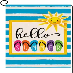 Hello Summer Beach Garden Flag 12x18 Vertical Double Sided Colorful Slippers Holiday Outside Decorations Burlap Yard Flag BW330