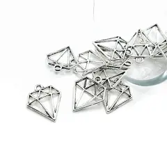 Silver Diamond Shape Geometric Charms, 19x16mm