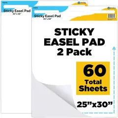 Enday Sticky Easel Pads 25"x 30" (2 Pack) - Anchor Chart Paper, Chart Paper for Teachers, Flip Chart Paper, 25 in x 30 in Easel Paper, Large White Easel Pads Self Sticky Chart Paper 30 Sheets Per Pad