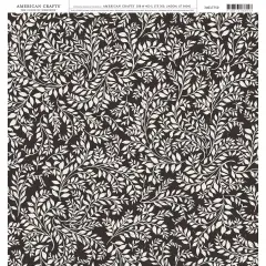 American Crafts Cardstock 12"X12"-Black White Leaves