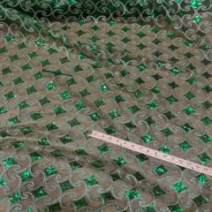 1 Yard Pyramid Lace Fabric by the Yard with Stretch and Sheen 55" Width Flag Green