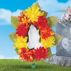Collections Etc Artificial Autumn Mums Praying Hands Memorial Bush Stake