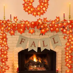 20FT Fall Decor - 2 Pack Fall Leaves Garland with Lights Banner