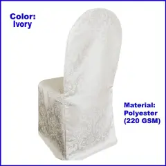 Ivory Damask Chair Cover, Elegant Floral Jacquard Polyester Slipcover for Banquet Seating