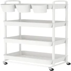 4-Tier Plastic Rolling Storage Cart - White