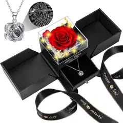 Preserved Red Real Rose Eternal Flowers Birthday Gifts for Women - Red