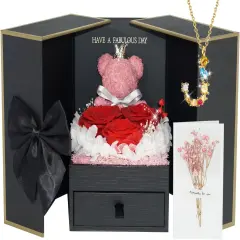 Preserved Rose Box with Personalized Initial Letter Necklace J