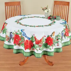 Collections Etc Birds Poinsettia Tablecloth