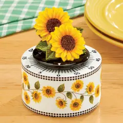 Collections Etc Charming Hand-Painted Sunflower Gingham Border Farmhouse Kitchen Timer