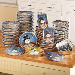 Collections Etc Christmas Snowman Foil Tins Treat Containers with Lids - 36 pc