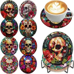 8 Pcs Diamond Painting Coasters,Skull Diamond Painting Kits