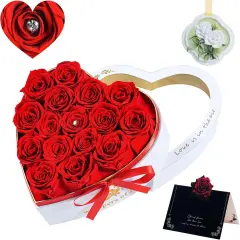 16 Red Real Preserved Rose Flowers in a Heart,Luxury Forever Roses