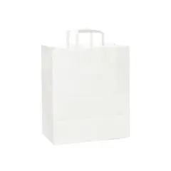 Versatile White Paper Bags with Flat Handles 12" x 7" x 17"