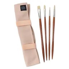 Winsor & Newton Artists' Oil Synthetic Hog Brushes - Set of 4, Canvas Wallet Case