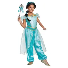 Girls Deluxe Jasmine Costume Disney Princess Turquoise Jumpsuit