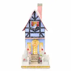 Cody Foster 14.5 Inch Bluejay Manor Christmas Putz House , Christmas Decor Putz Village Light Up Retro