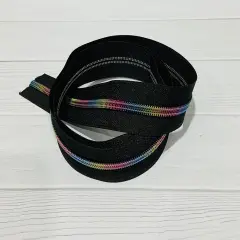 Metallic rainbow teeth on Black zipper tape