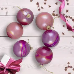 Northlight Shiny Glass Ball Christmas Ornaments - 3" (80mm) - Pink, Purple and Peach- 6ct Multi