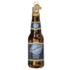 World Christmas Blue Moon Bottle - 1 Glass Ornament 4.5 Inch, Glass 4.5 Inch Blue Moon Longneck Bottle Summer Tree Ornament , Ornament Brewery Ale Beer Beverage Brown