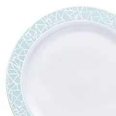 White with Turquoise Blue and Silver Mosaic Rim Round Plastic Appetizer/Salad Plates - 7.5" (120 Plates)
