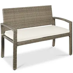 Best Choice Products 2-Person Outdoor Wicker Bench Garden Patio Porch Furniture w/ 700lb Capacity, Cushion Sand/Taupe