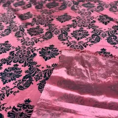 1 Yard Elegant Damask Flocking Taffeta Fabric for Decor & Events 58" Width Burgundy/Black