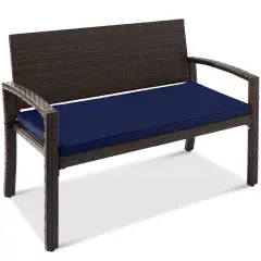Best Choice Products 2-Person Outdoor Wicker Bench Garden Patio Porch Furniture w/ 700lb Capacity, Cushion Navy/Brown
