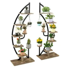 Costway 2PC 6 Tier Metal Plant Stand Rack Half Moon Shape Ladder Planter Organizer w/Hook