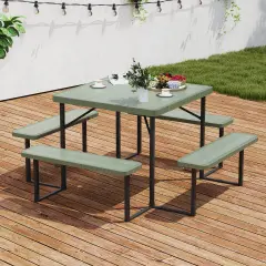 Costway Picnic Table Bench Set for 4-8 People with Umbrella Hole All-Weather HDPE Tabletop Black/Gray/Green/White