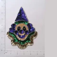 7" x 4 3/4" Mardi Gras Happy Clown Face Sequin Applique/Patch