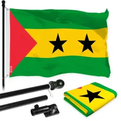 G128 Combo Pack: 6 Ft Twist Free Aluminum Spinning Flagpole (Black) & Sao Tome and Principe Flag | 3x5 Ft | LiteWeave Pro Series Printed 150D Polyester | Pole with Flag Included