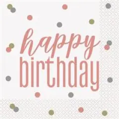 Glitz Rose Gold "Happy Birthday" Luncheon Napkins 16ct