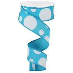 1.5" Giant Three Size Polka Dot Ribbon: Turquoise & White (10 Yards)