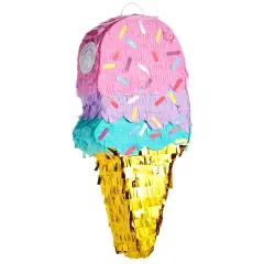 Ice Cream Pinata for Birthday Decorations, Summer Party Supplies (Small, 16.4 x 7.6 x 2.9 In), For Ages 3+ Multicolor
