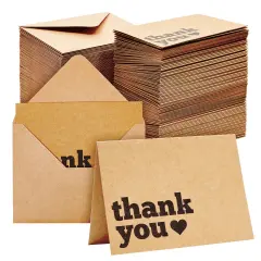 120 Pack Kraft Paper Thank You Cards with Envelopes - Bulk Thank You Cards for Wedding, Graduation, Baby Shower, Commerce (Heart Design, 3.5x5 In) Brown