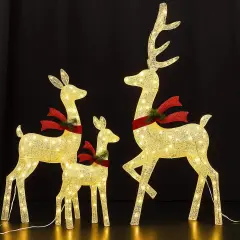 Set of 3 White Cotton Thread Deer 60, 48, and 32 Inches Decoration