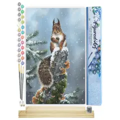 Figured'Art Paint by Numbers Kit for Adults Perched Squirrel 16"x20" - Craft Art Painting Rolled Canvas with DIY wooden frame