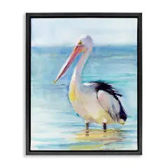 Stupell Industries Pelican Wading in Sea Floater Framed Canvas Wall Art Design by John Keeling