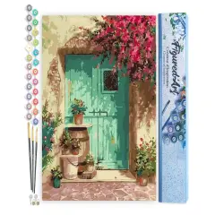 Figured'Art Paint by Numbers Kit for Adults Green Door 16"x20" - Craft Art Painting DIY Kit Rolled Canvas without frame