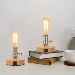 2PCS Vintage Table Lamp with Dual USB ports for Bedroom, Office, Living Room