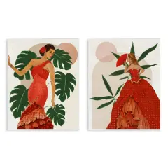 Stupell Industries Tropical Fashionistas in Red 2pc Wall Plaque Art Set Design by Janet Tava