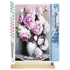 Figured'Art Paint by Numbers Kit for Adults Vase of Peonies 16"x20" - Craft Art Painting Rolled Canvas with DIY wooden frame