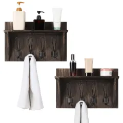 2PCS Wall-Mounted Coat Racks With Hooks Storage Display Shelf Entrance Brown