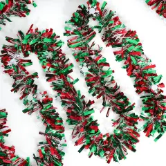 50 Feet Green Red Christmas Metallic Tinsel Twist Hanging Garland with Snowflake