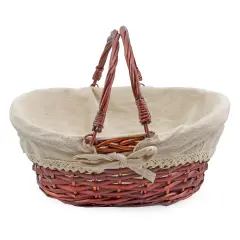 Wicker Basket with Handles Cloth Liner Easter Picnic Gift Brown