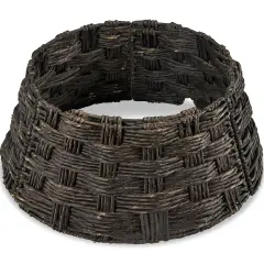 Best Choice Products 24in Basket Woven Hyacinth Christmas Tree Collar, Skirt Accessory w/ Cord Cut-Out Espresso
