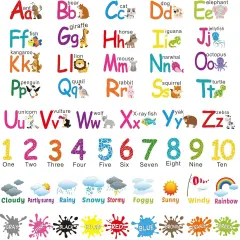6 Sheets Alphabet Number Color Weather Learning Educational Wall Decals