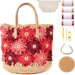 Crochet Kit - Floral Raffia Bucket Bag (Rosy Bloom)